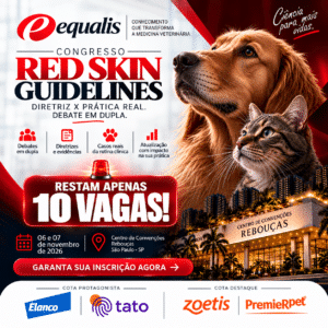 Poster for Congresso Red Skin Guidelines featuring a dog and cat, with event details, date, and venue in São Paulo, Brazil (Nov 6–7, 2026).